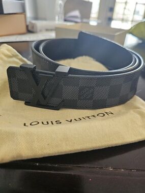 Louis Vuitton Black Damier Graphite LV Initiales Belt